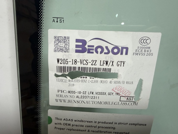 MERCEDES W205 C-CLASS 4D/5D  2014- BENSON ДД 2-Е КАМЕРЫ (РЕСТ 2018-) Стекло лобовое